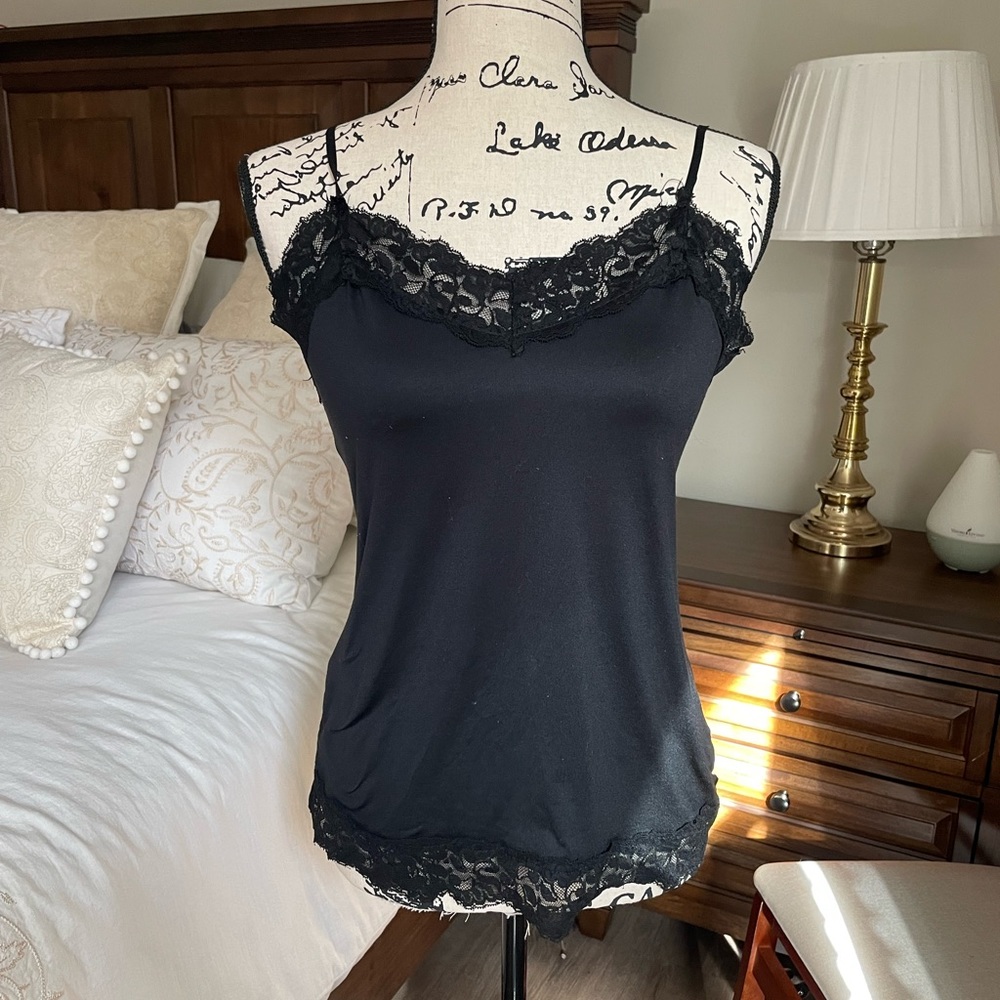 WHBM White House Black Market Lace Cami Camisole Black M Medium